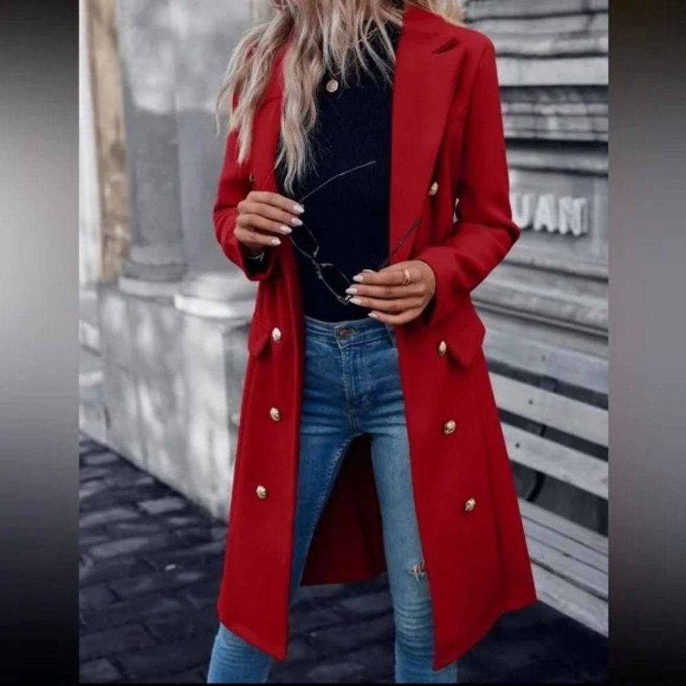 Cozy Double Breasted Tweed Trench Coat Jacket - Picture 7 of 8